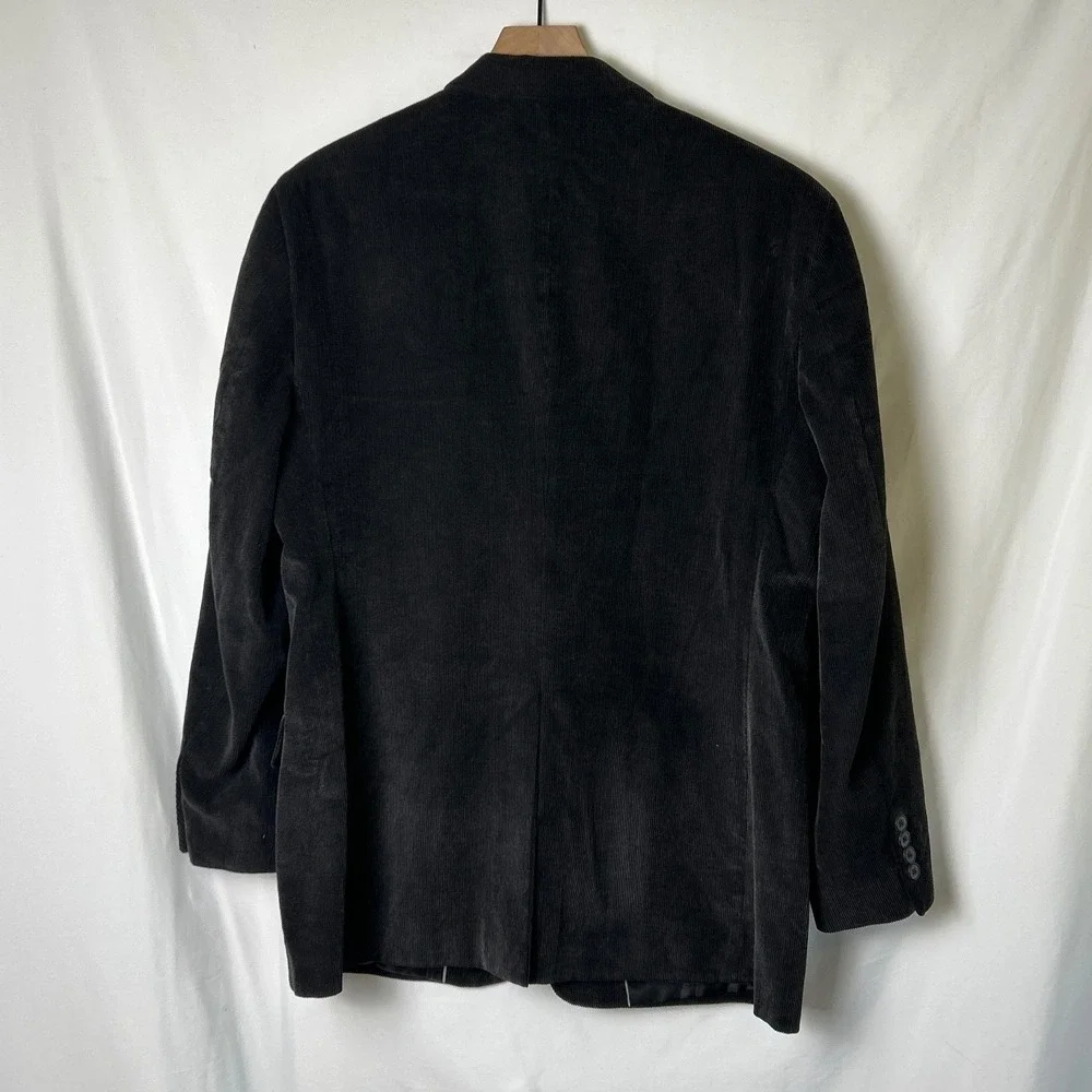 Adolfo Mens Corduroy 2-Button Sport Coat Blazer Size 42R Black Academic Preppy